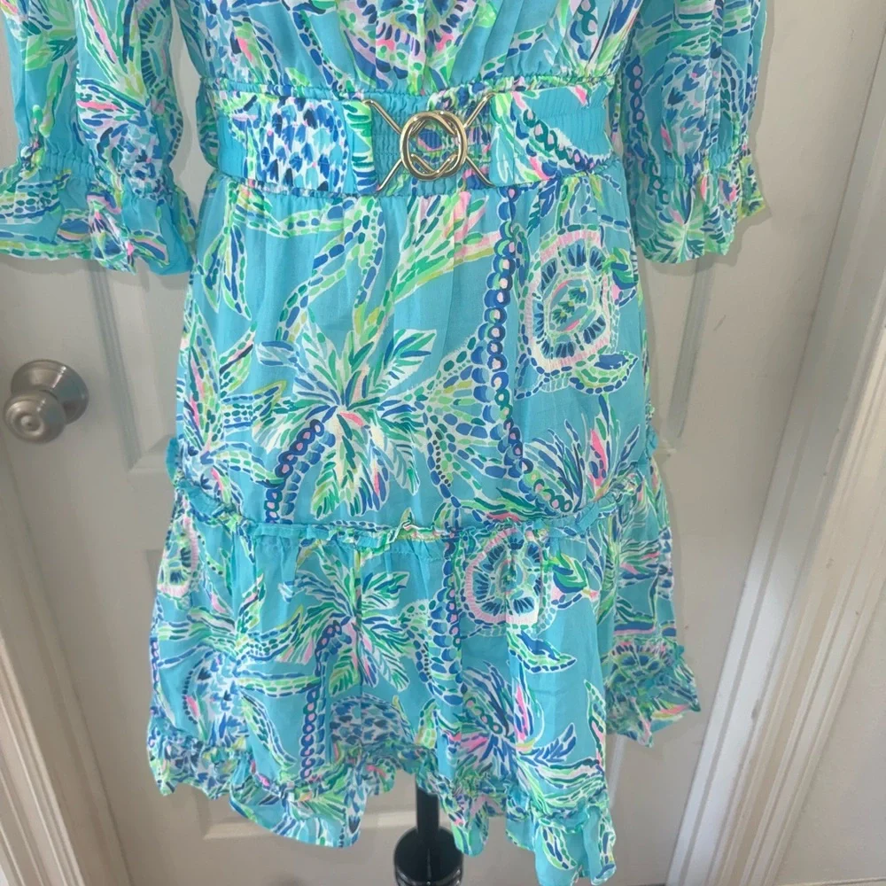 Lilly Pulitzer Sz XS Louisa off the shoulder Dress Turtle Season - Picture 7 of 15